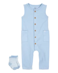 Carter's Baby 2-Piece Jumpsuit & Sock Set - Blue - 12M