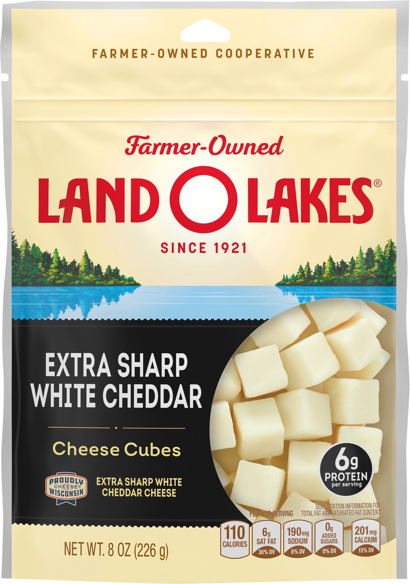 slide 6 of 11, Land O'Lakes Extra Sharp White Cheddar Cheese Cubes, 8 oz