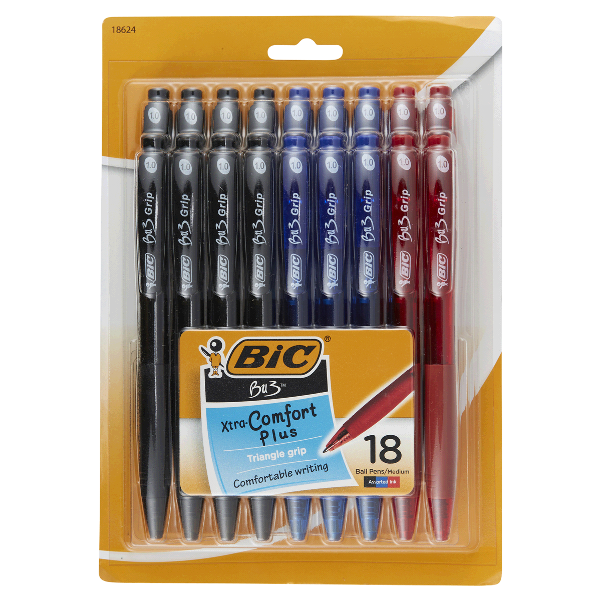 slide 1 of 1, BIC Ball Pens, Comfortable Grip, Assorted Ink, Medium, 18 ct