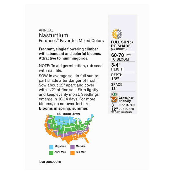 slide 3 of 5, Burpee Nasturtium Fordhook Favorites Mix Seeds - Multi-Color, 3.6 gram