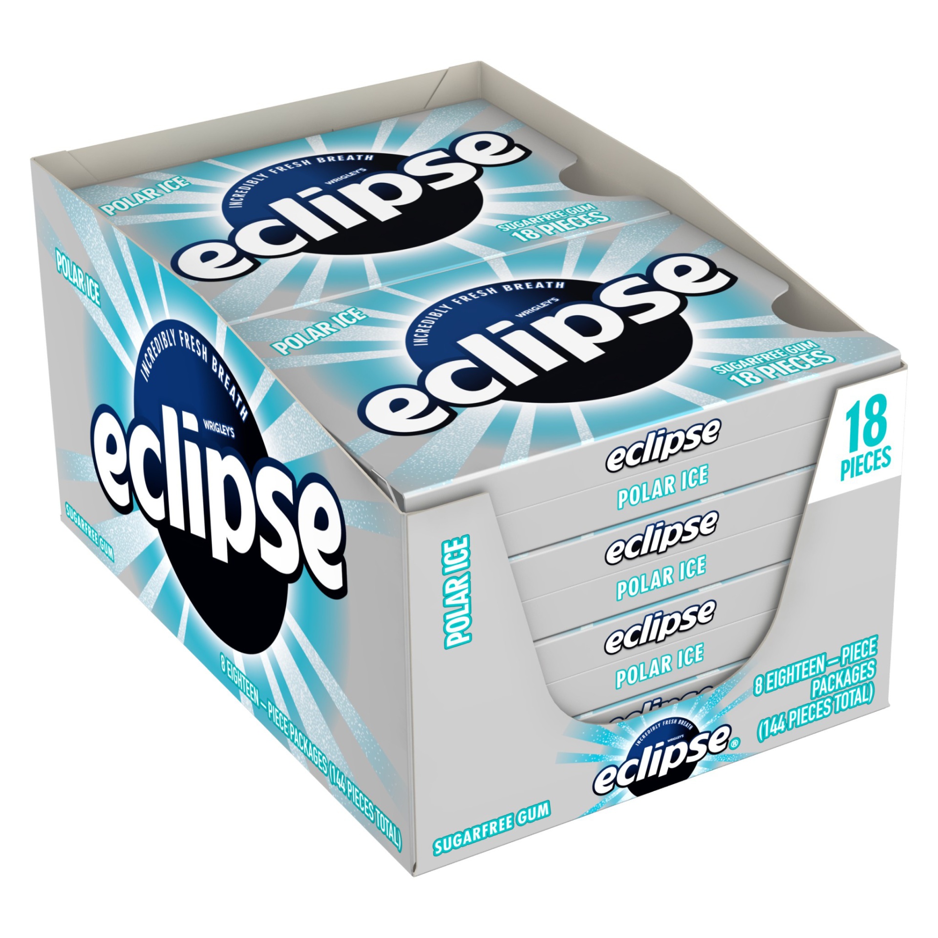 slide 1 of 4, Eclipse Polar Ice Sugarfree Gum, 8 Packs, 144 pc