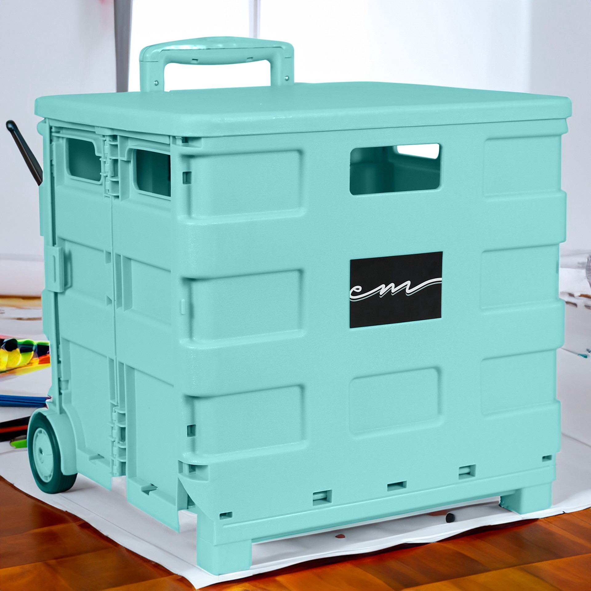 slide 7 of 9, Everything Mary Collapsible Rolling Cart With Lid, 15 in x 5 in x 17 in