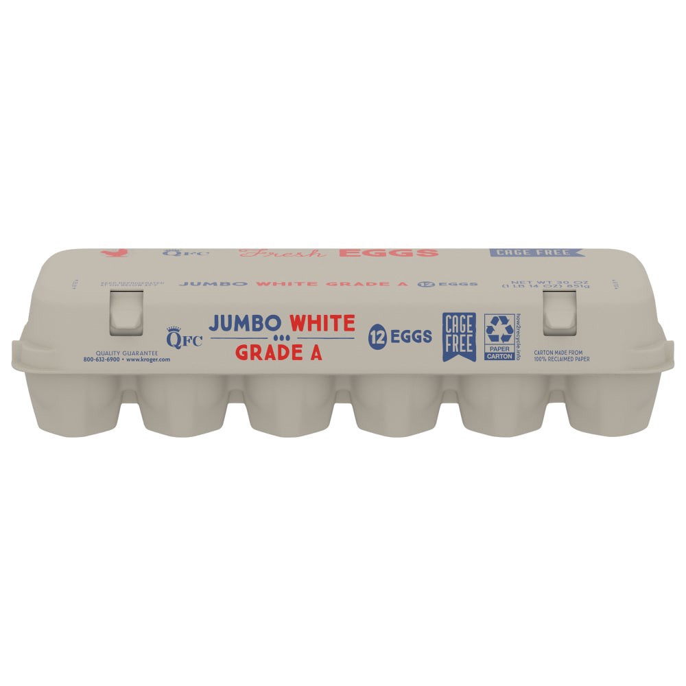 slide 1 of 3, Qfc Cage Free Jumbo White Eggs, 12 ct