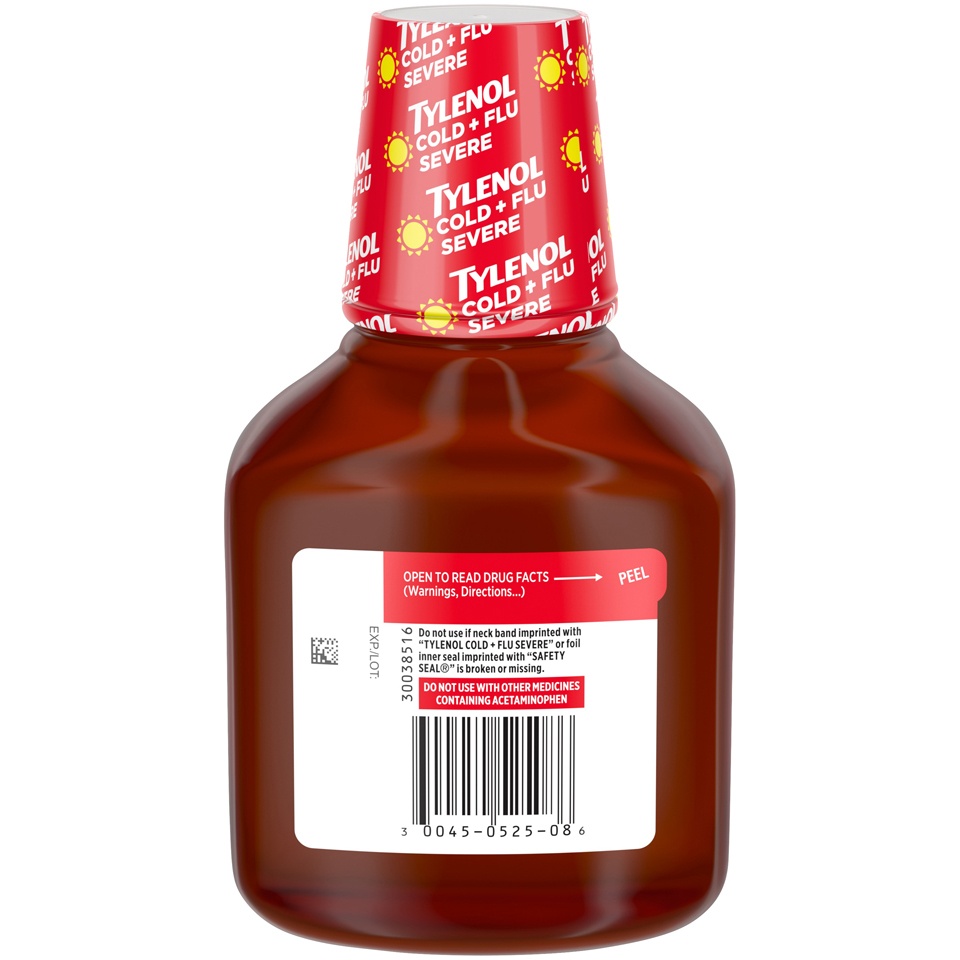 slide 6 of 6, Tylenol Cold + Flu Severe Flu Medicine with Acetaminophen, Dextromethorphan, Guaifenesin, Phenylephrine, Liquid Daytime Cold Relief Plus Chest Congestion, Warming Honey Lemon, 8 fl oz