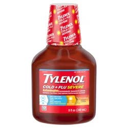 Tylenol Cold + Flu Severe Medicine w/ Acetaminophen, DextromethorphanHBr, Guaifenesin, PhenylephrineHCI, Liquid Daytime Cold/Fever & Chest Congestion relief, Warming Honey Lemon, 8 Fl. Oz