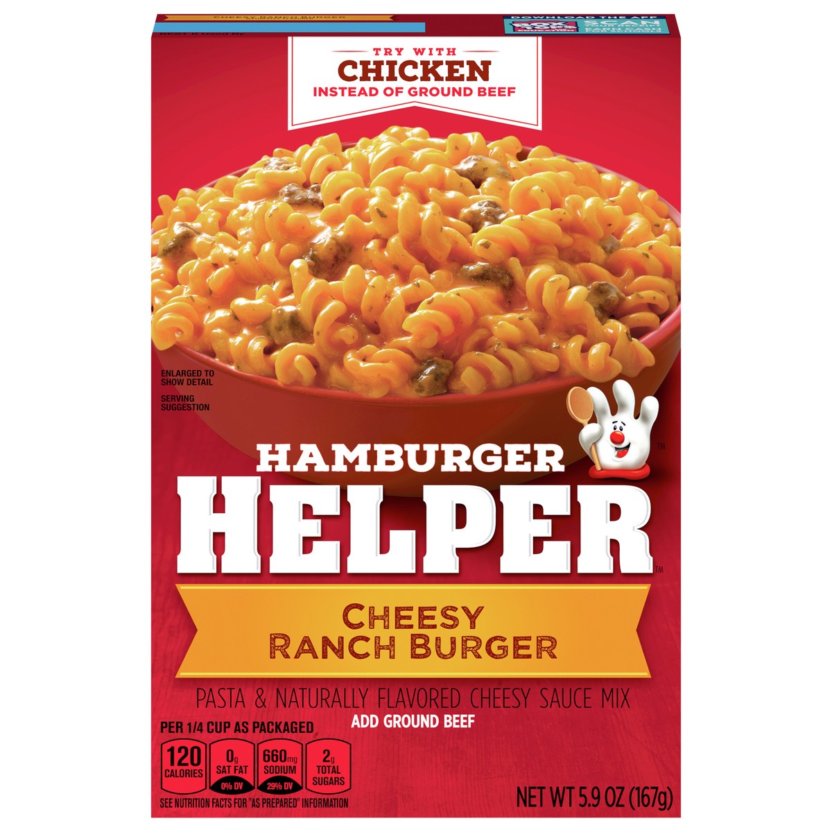 slide 1 of 9, Hamburger Helper, Cheesy Ranch Burger, 5.9 oz box, 5.9 oz