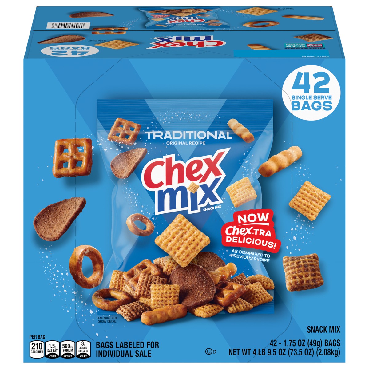 slide 1 of 11, Chex Mix Snack Mix, Traditional, Savory Snack Bags, 1.75 oz, 42 ct, 42 ct