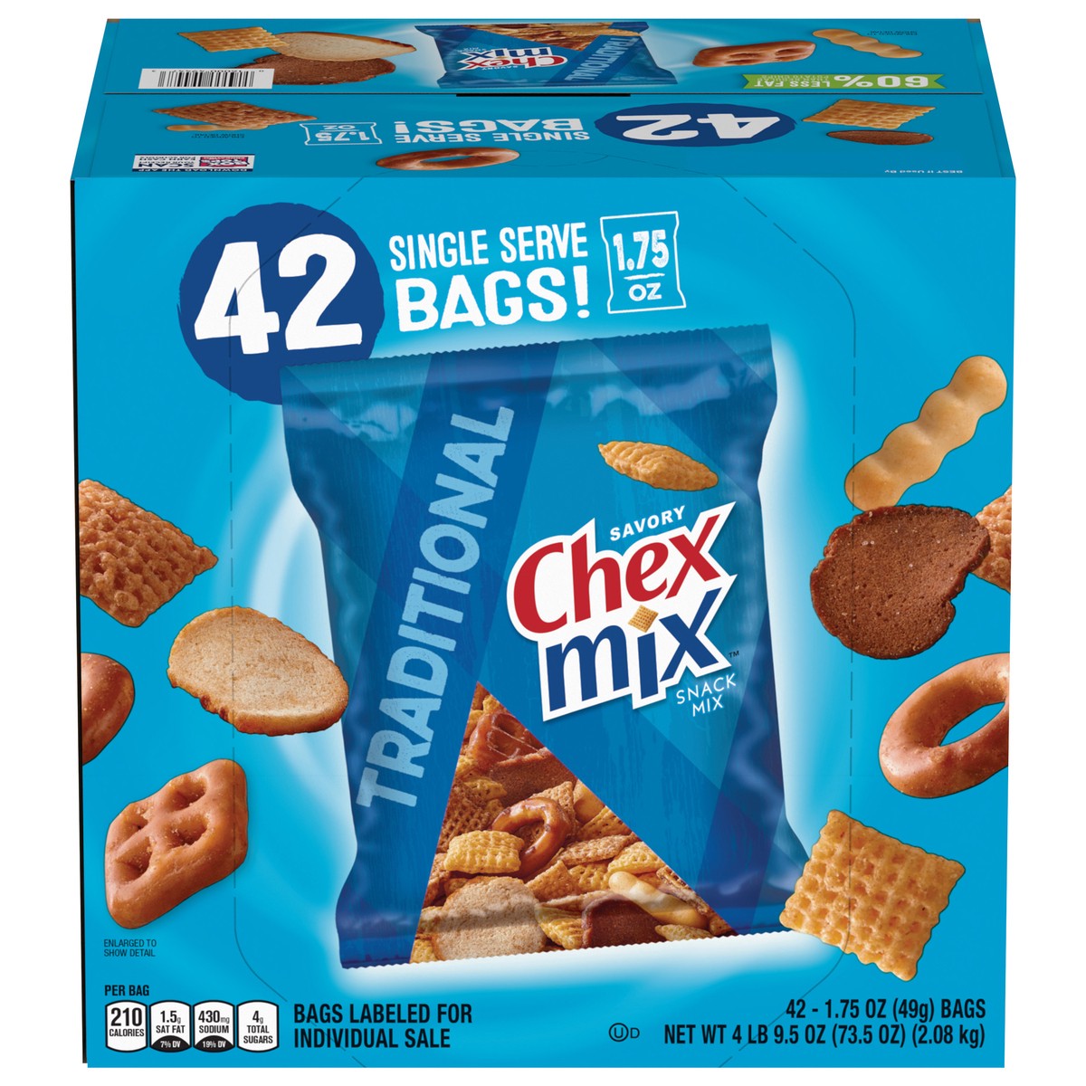 slide 1 of 11, Chex Mix Snack Mix, Traditional, Savory Snack Bags, 1.75 oz, 42 ct, 42 ct