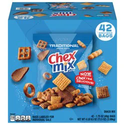Chex Mix Snack Mix, Traditional, Savory Snack Bags, 1.75 oz, 42 ct