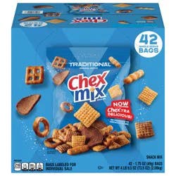 Chex Mix Snack Mix, Traditional, Savory Snack Bags, 1.75 oz, 42 ct
