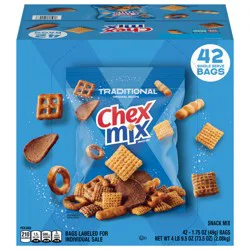 Chex Mix Snack Mix, Traditional, Savory Snack Bags, 1.75 oz, 42 ct