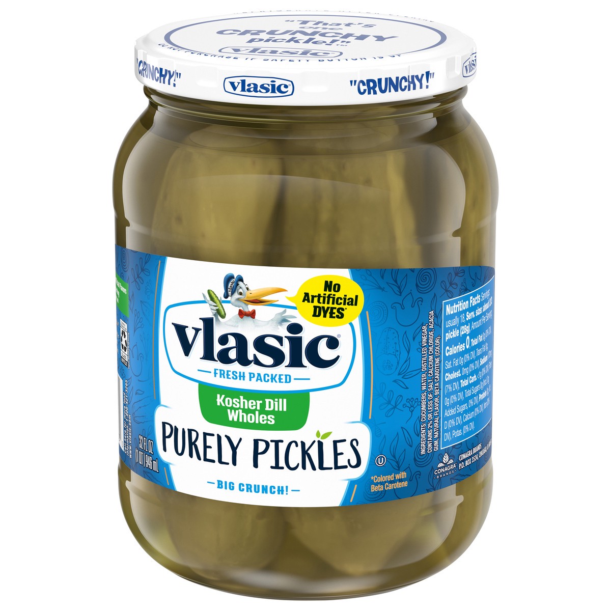 slide 4 of 5, Vlasic Kosher Dill Wholes Purely Pickles 32 fl oz, 32 oz