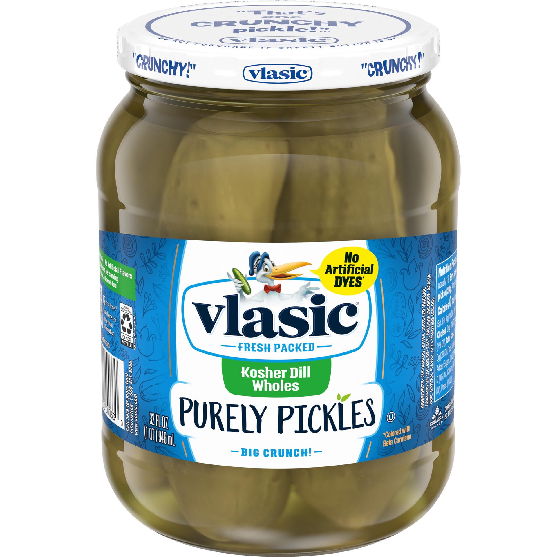 slide 1 of 5, Vlasic Kosher Dill Wholes Purely Pickles 32 fl oz, 32 oz