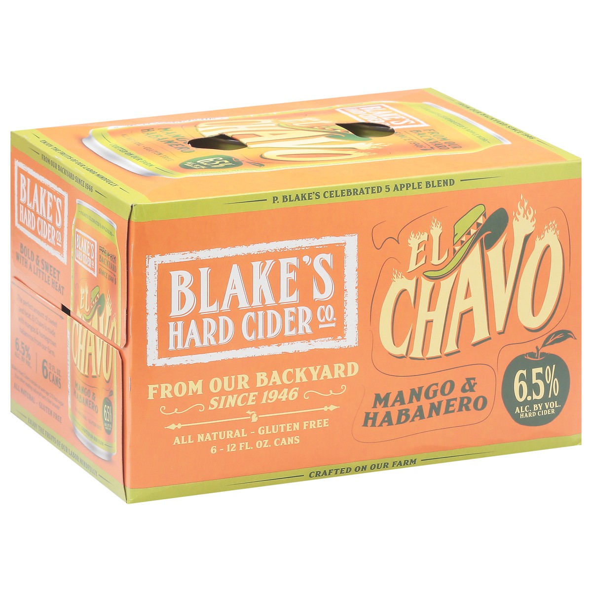 slide 6 of 9, Blake's Hard Cider Co. El Chavo Mango & Habanero Hard Cider 6 - 12 fl oz Cans, 6 ct
