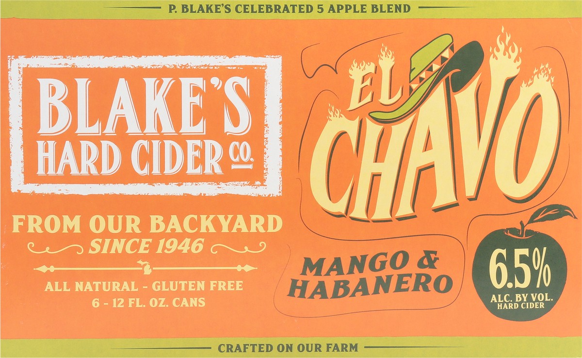 slide 8 of 9, Blake's Hard Cider Co. El Chavo Mango & Habanero Hard Cider 6 - 12 fl oz Cans, 6 ct