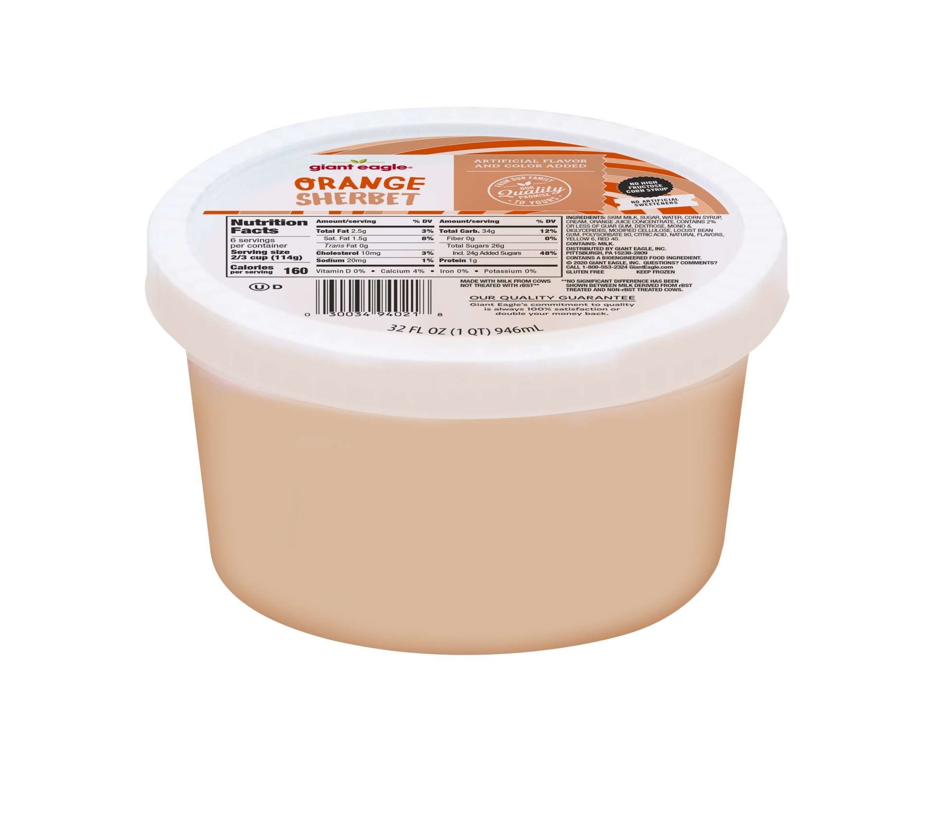 slide 1 of 1, Giant Eagle Orange Sherbet, 32 oz