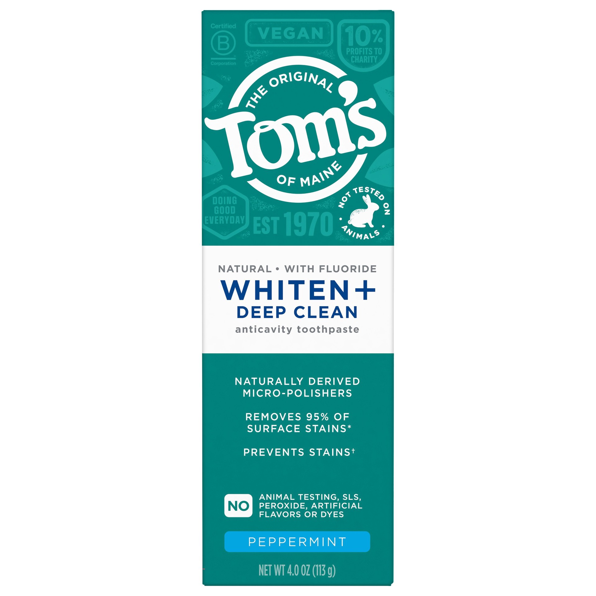 slide 1 of 1, Tom's of Maine Whiten+ Deep Clean Toothpaste Peppermint, 4 oz