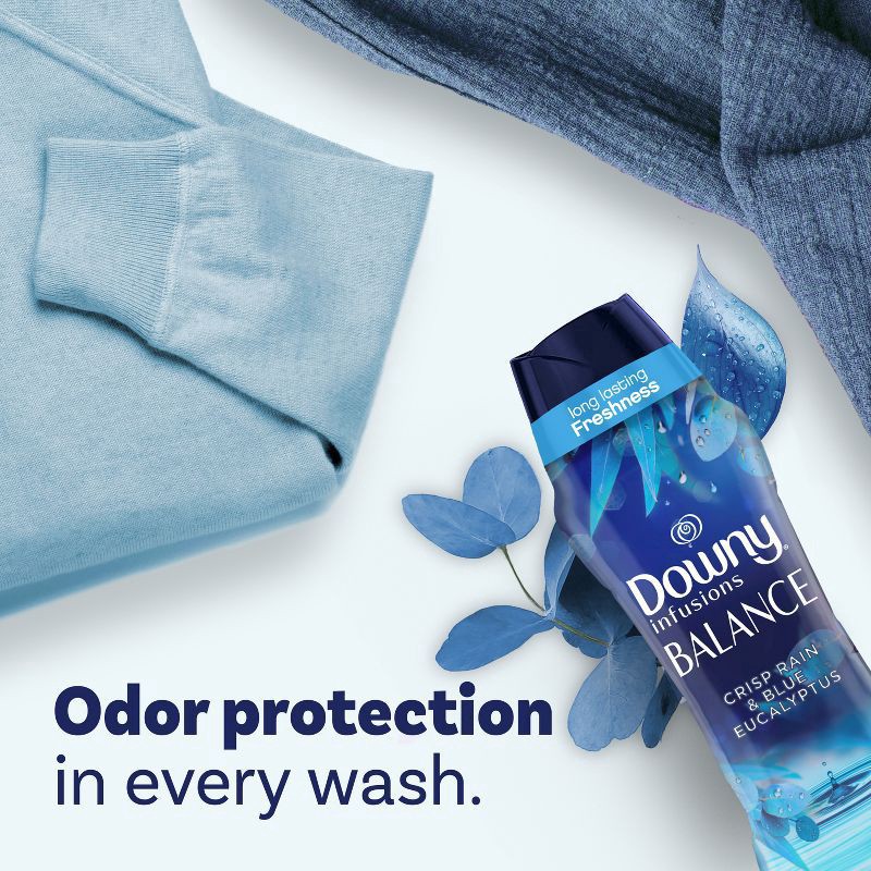 slide 6 of 10, Downy Infusions Balance Crisp Rain & Blue Eucalyptus In-Wash Scent Booster Beads - 30.1oz, 18.2 oz