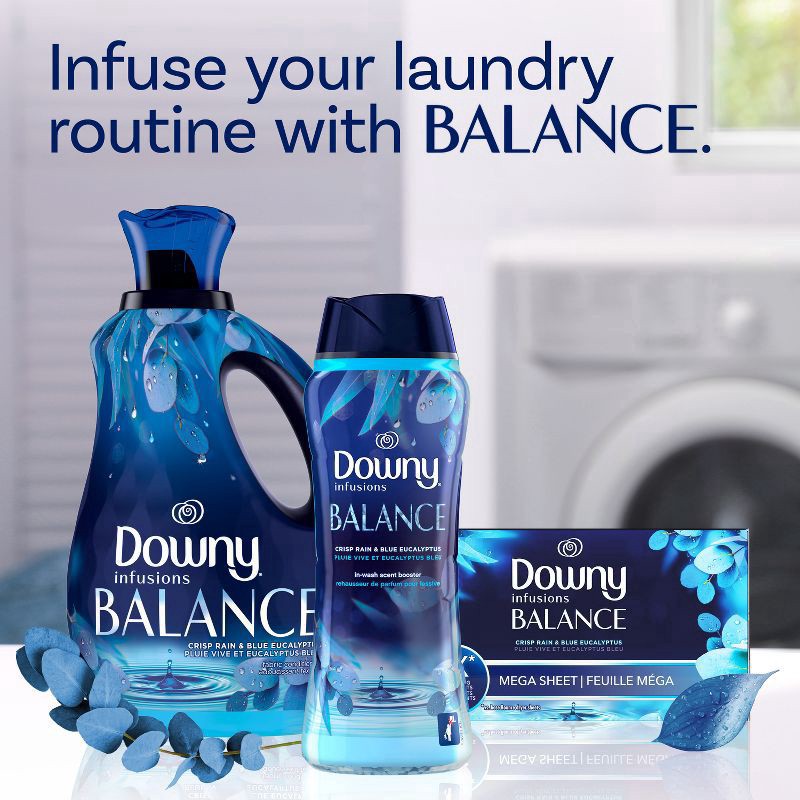 slide 10 of 10, Downy Infusions Balance Crisp Rain & Blue Eucalyptus In-Wash Scent Booster Beads - 30.1oz, 18.2 oz