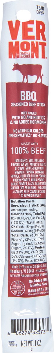 slide 4 of 9, Vermont Smoke & Cure BBQ Seasoned Beef Stick 1 oz, 1 oz