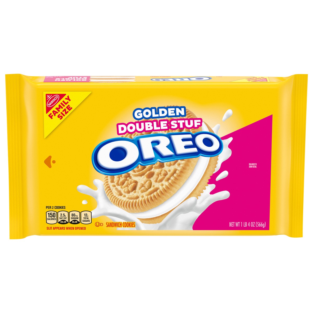 slide 1 of 9, OREO Double Stuf Golden Sandwich Cookies, Family Size, 20 oz, 20 oz