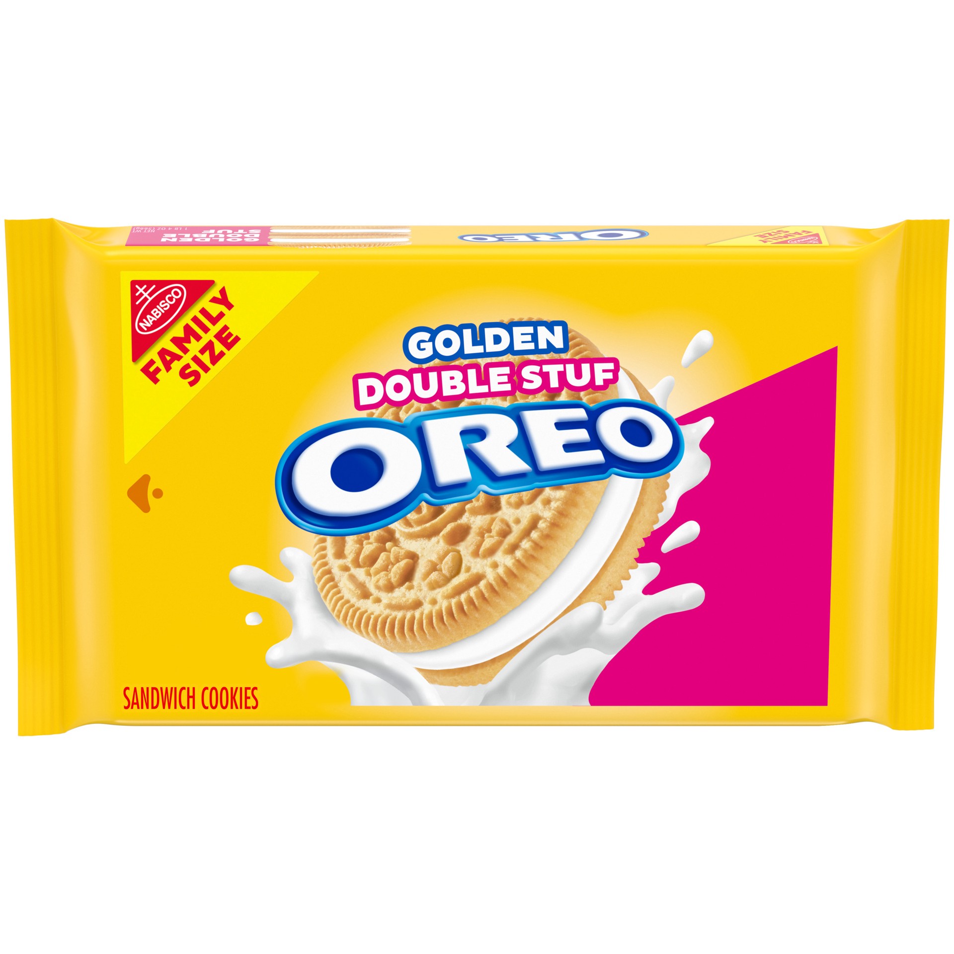 slide 1 of 9, OREO Double Stuf Golden Sandwich Cookies, Family Size, 20 oz, 20 oz