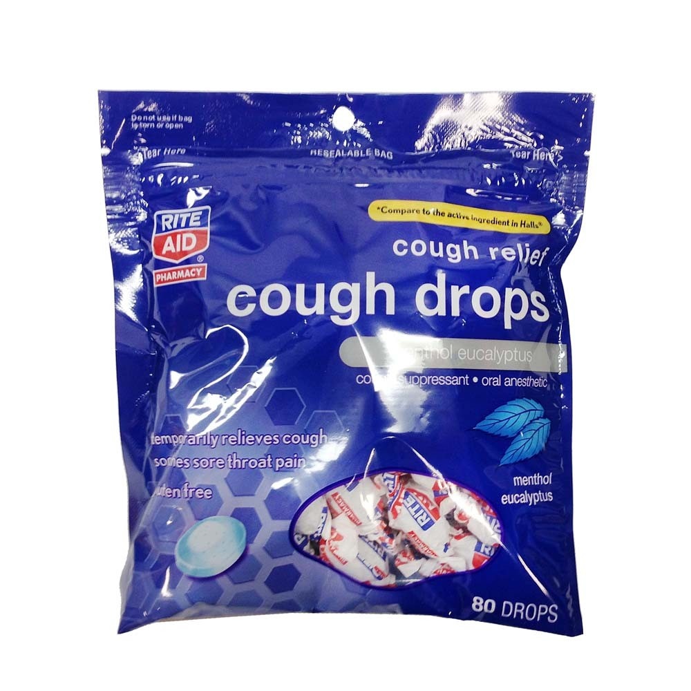 slide 1 of 1, Rite Aid Cough Drops, Menthol Eucalyptus, 80 ct