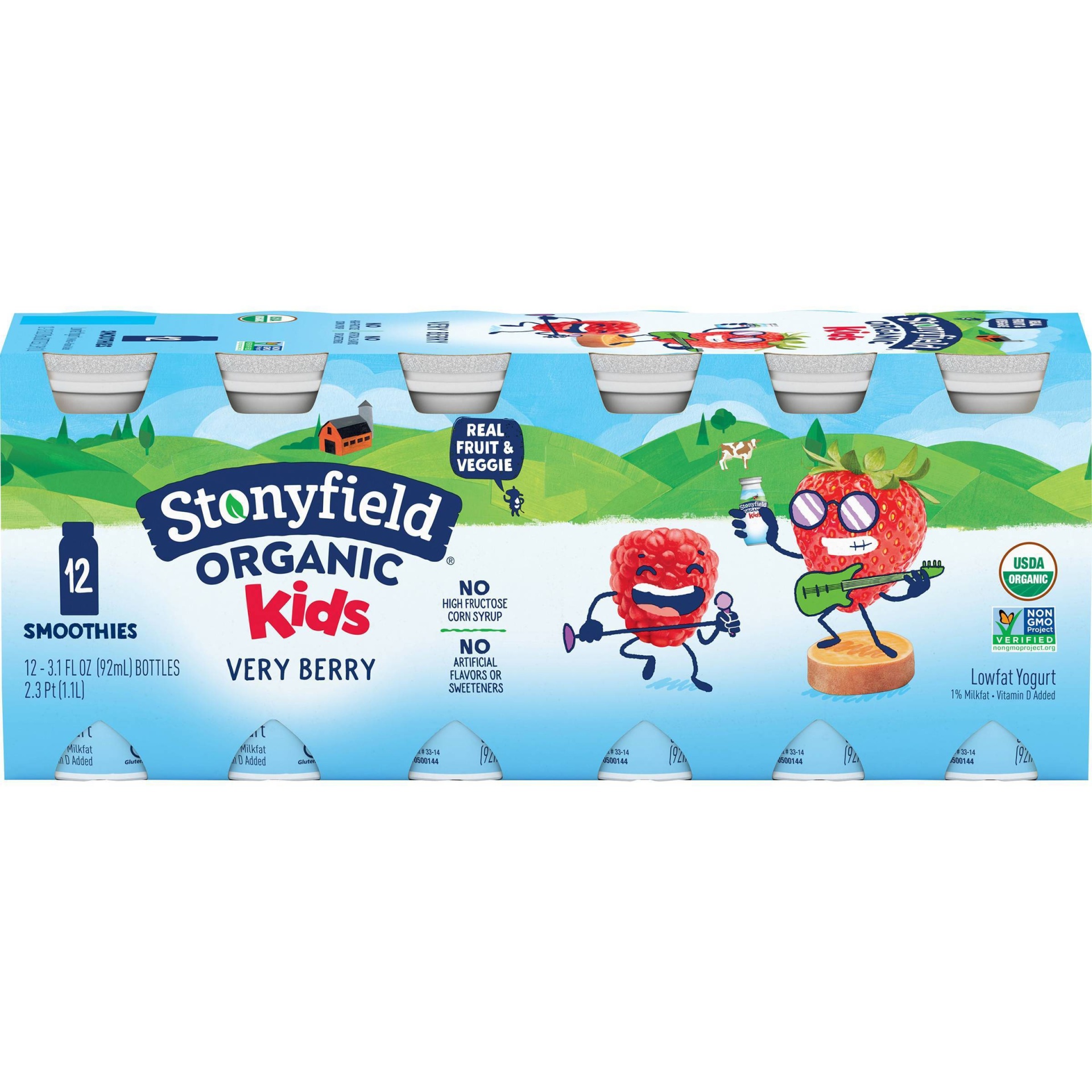 slide 1 of 1, Stonyfield Organic Kids Very Berry Lowfat Yogurt Smoothies, 37.2 fl oz