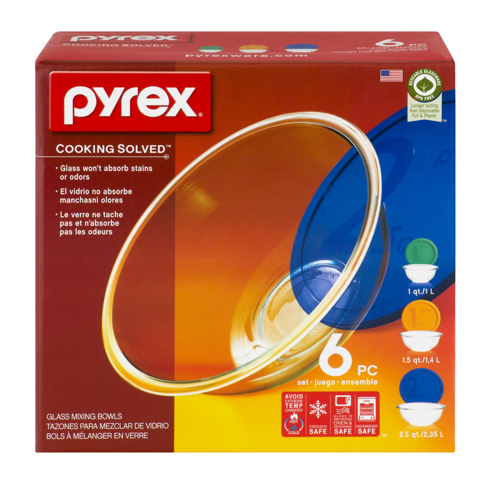 slide 1 of 1, Pyrex Smart Essentials Mixing Bowl Set With Multicolor Lids, 6 ct