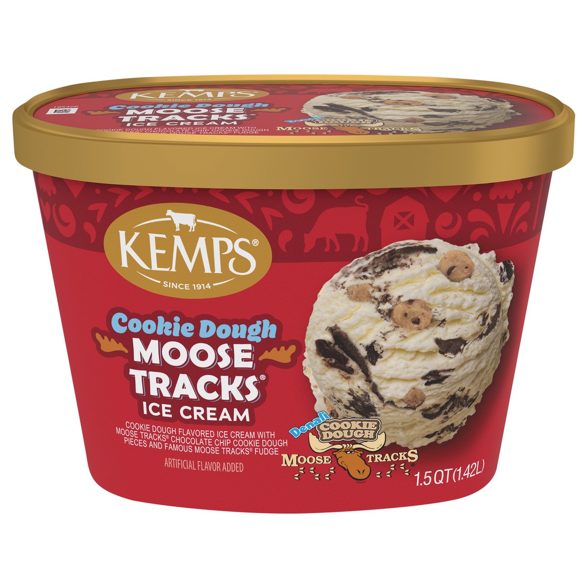 slide 6 of 14, Kemps Cookie Dough Moose Tracks Ice Cream 1.5 Quart,