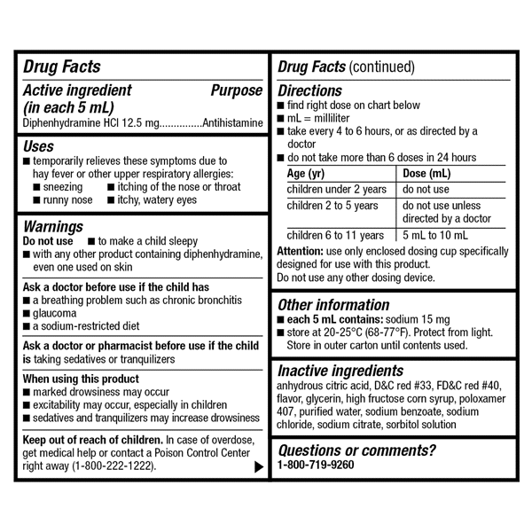 slide 3 of 29, Meijer Children's Allergy Relief, Diphenhydramine HCl / Oral Solution, Antihistamine, Cherry Flavor, 12.5 mg, 5 ml, 4 oz