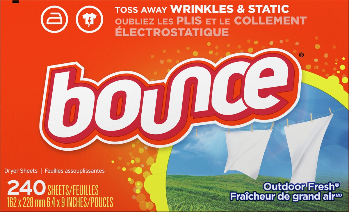 slide 4 of 6, Bounce Outdoor Fresh Fabric Softener Dryer Sheets, 240 ct