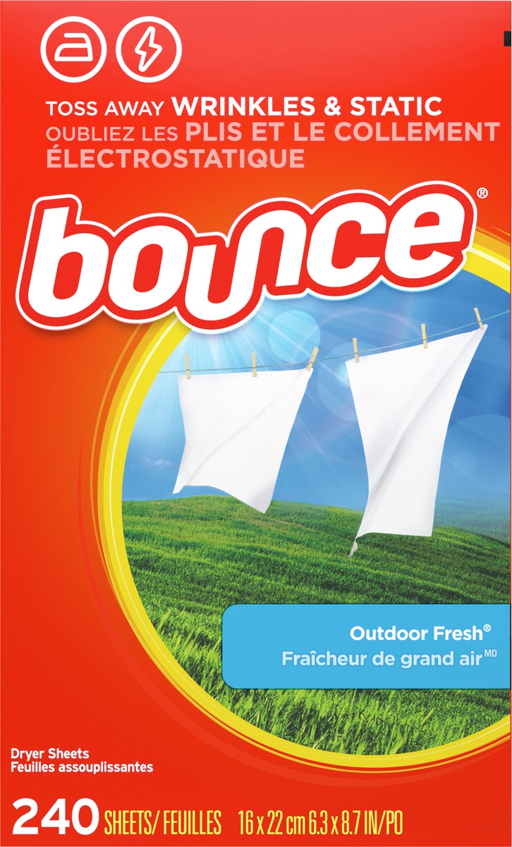 slide 5 of 6, Bounce Outdoor Fresh Fabric Softener Dryer Sheets, 240 ct