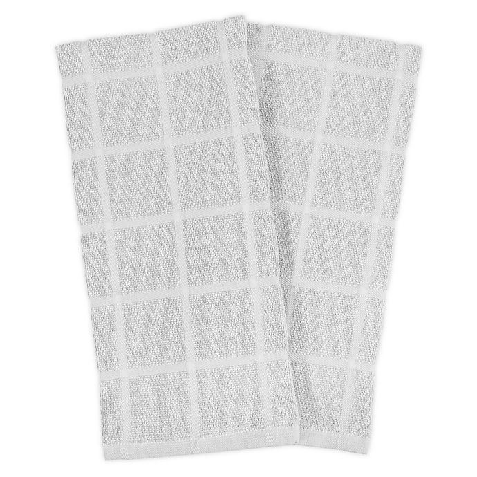 slide 1 of 5, KitchenSmart Colors Solid Windowpane Kitchen Towels - Silver, 2 ct