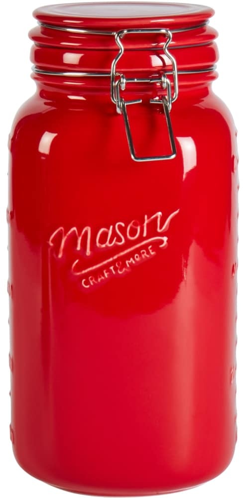 slide 1 of 1, Mason Craft & More Medium Ceramic Clamp Jar - Red, 64 oz