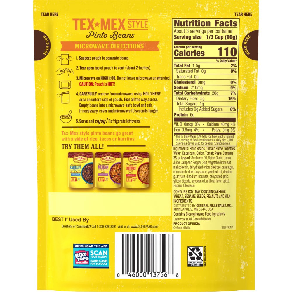 slide 2 of 4, Old El Paso Pinto Beans, Tex-Mex Style, Microwavable Pouch, 8.8 oz, 8.80 oz