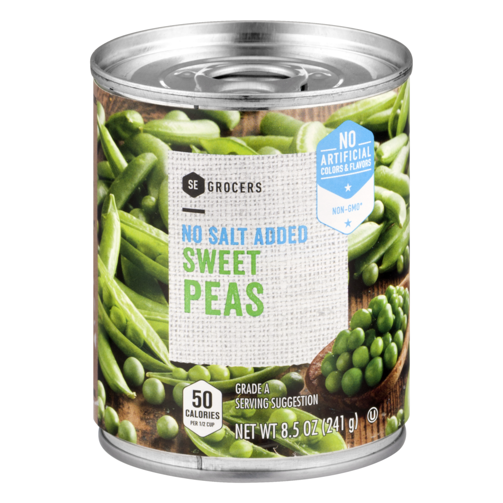 slide 1 of 1, SE Grocers No Salt Added Sweet Peas, 8.5 oz