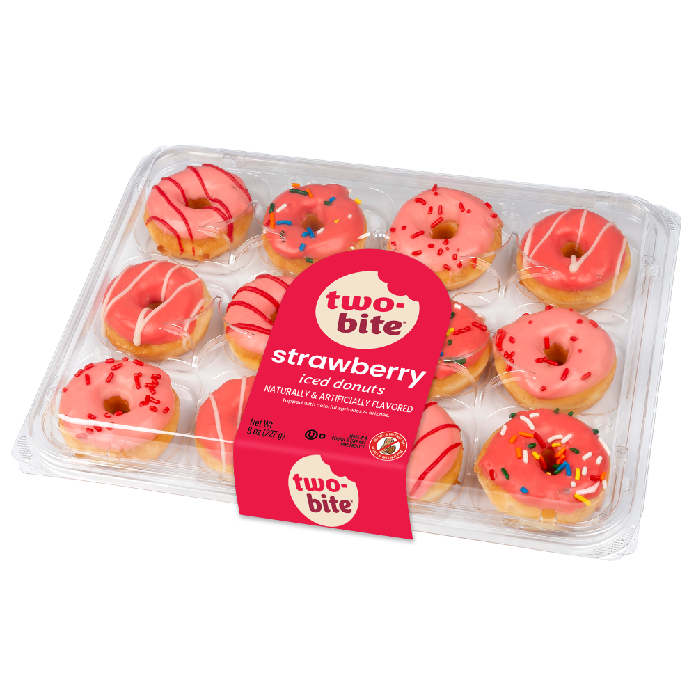 slide 1 of 1, Two-Bite Strawberry Assorted Mini Donuts, 8 oz