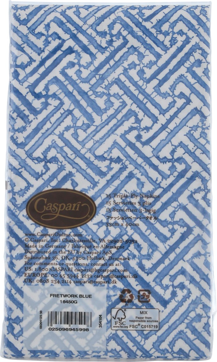 slide 2 of 12, Caspari Triple-Ply Fretwork Blue Guest Towels 15 ea, 15 ct