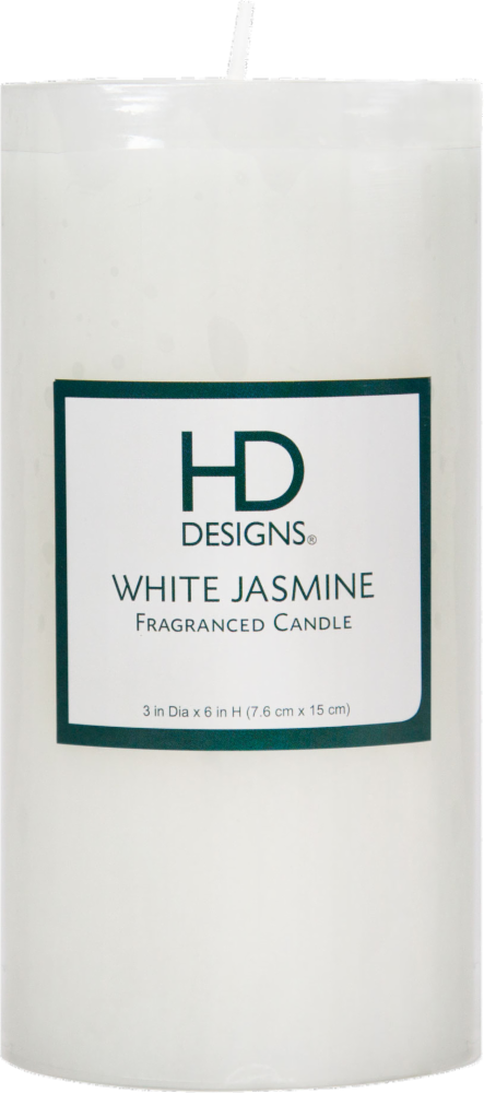 slide 1 of 1, HD Designs White Jasmine Pillar Candle - White, 3 in x 6 in