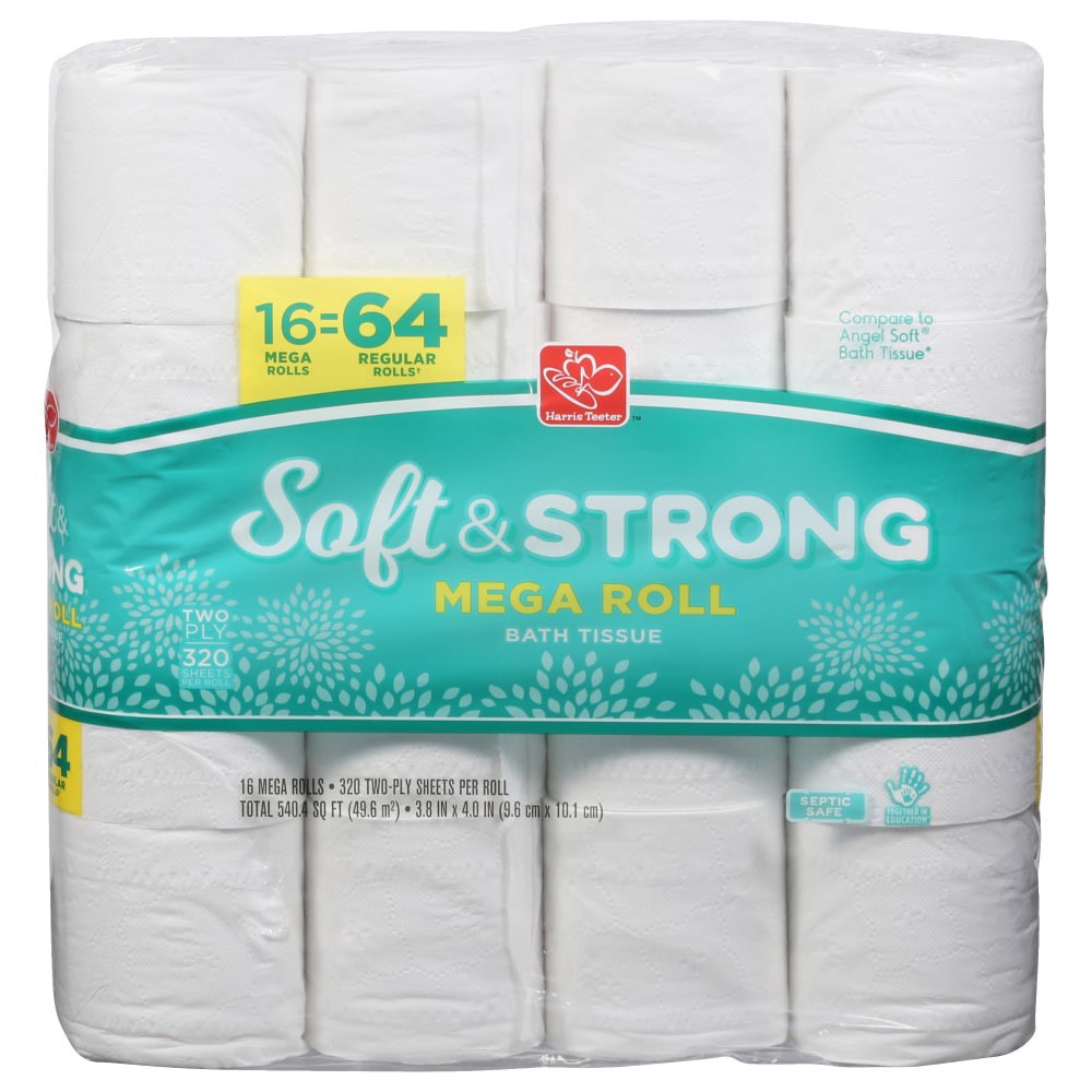 slide 2 of 2, Harris Teeter Soft & Strong Mega Roll Bath Tissue, 16 ct