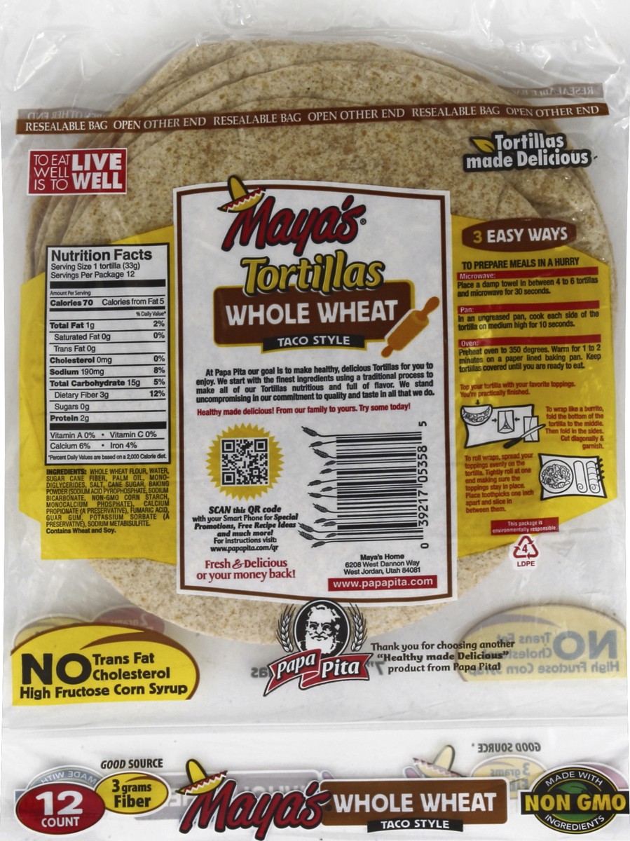 slide 3 of 8, Maya's Taco Style Whole Wheat Tortillas 12 ea, 12 ct