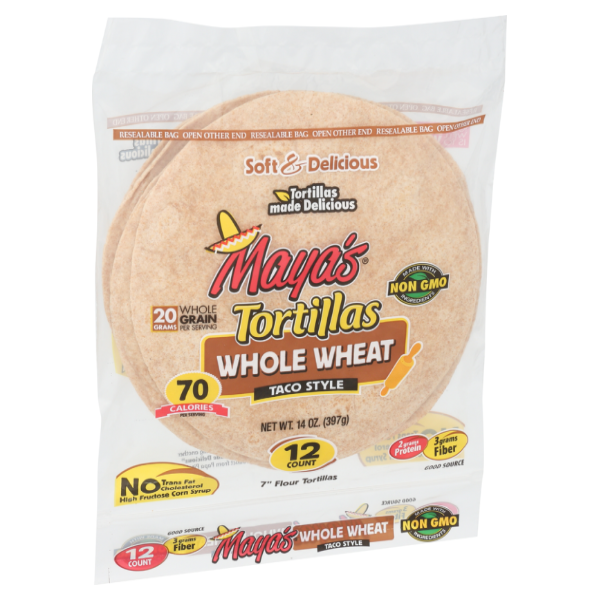 slide 1 of 1, Maya's Wheat Taco Style Tortillas, 14 oz