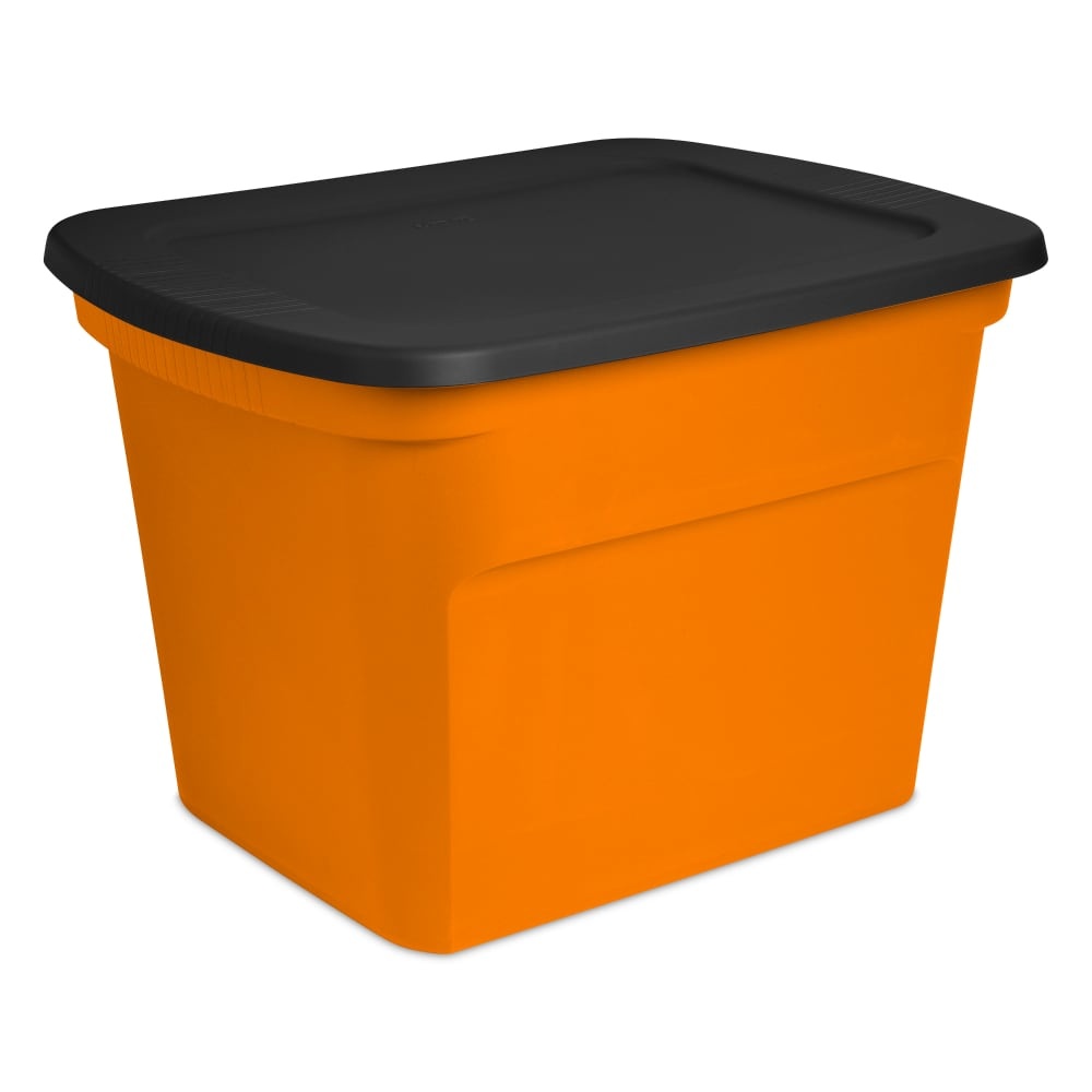 slide 1 of 1, Sterilite Orange Tote with Black Lid, 18 gal