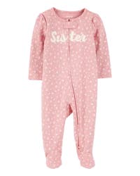 Carter's Little Sister 2-Way Zip Cotton Sleep & Play Pajamas - Pink Pink 6M