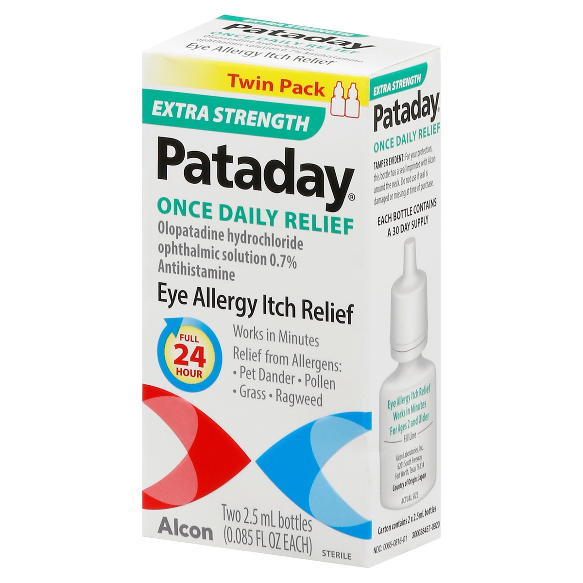 slide 3 of 9, Pataday Alcon Pataday Once Daily Extra Strength Eye Allergy Itch Relief Solution, 2 ct; 0.85 fl oz