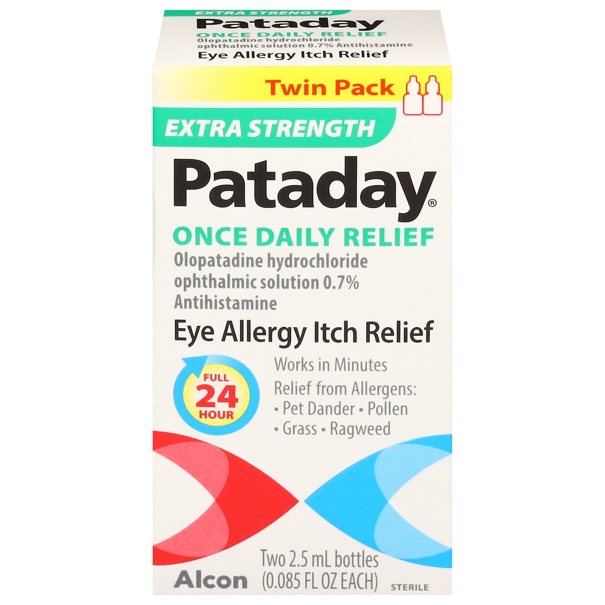 slide 1 of 9, Pataday Extra Strength Eye Allergy Itch Relief Twin Pack 2 - 0.085 fl oz Bottles, 2 ct