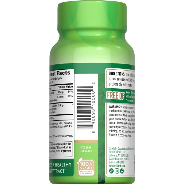 slide 2 of 13, Nature's Truth Cranberry 8400 Mg/serving Plus Vitamin C Supports A Healthy Urinary Tract Dietary Supplement Quick Release Softgels, 150 ct