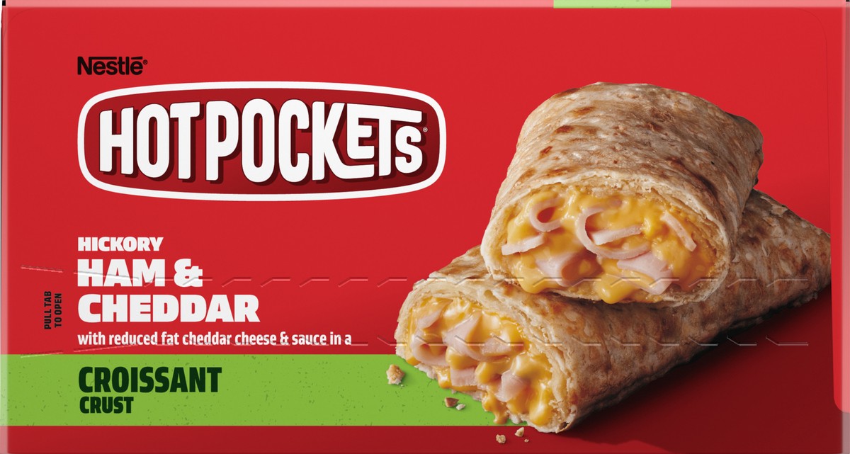 slide 5 of 15, Hot Pockets Hickory Ham & Cheddar Croissant Crust Frozen Snacks, Hot Pockets Made with Real Reduced Fat Cheddar Cheese, 12 Count, 54 oz