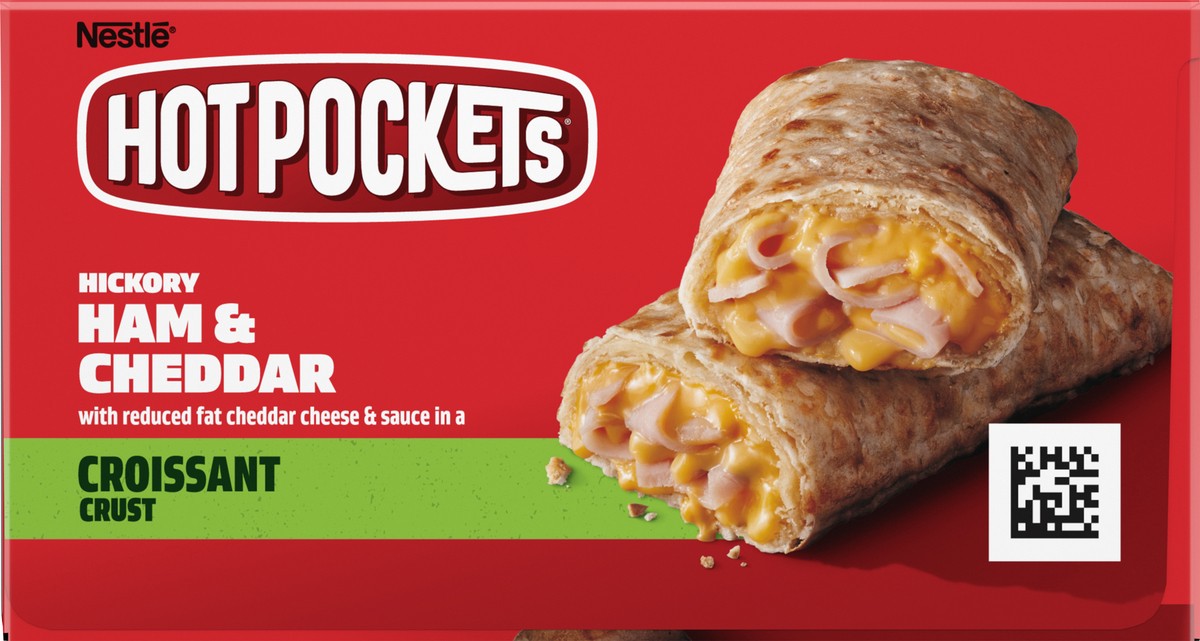 slide 12 of 15, Hot Pockets Hickory Ham & Cheddar Croissant Crust Frozen Snacks, Hot Pockets Made with Real Reduced Fat Cheddar Cheese, 12 Count, 54 oz